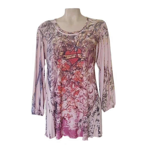 Coqueta Tops - Coqueta Vintage Tattoo Heart Top Y2K Artsy XXL Large Boho Hipster